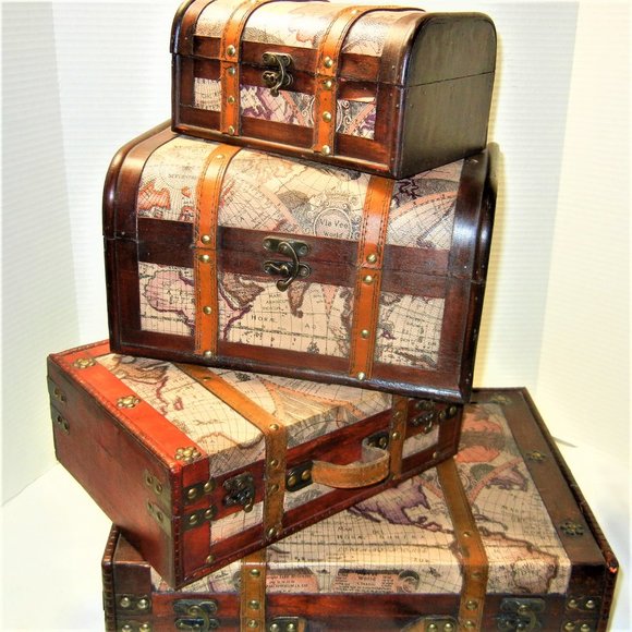 Via Vee World Classic MEDIUM Wood Leather Storage Domed Box NO BUNDLING - Picture 5 of 5